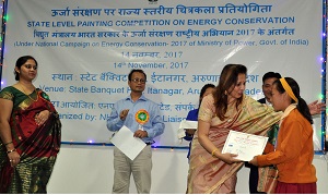 The  First Lady of the State Smti. Neelam Mishra gave away the winner on the state level painting competition on Energy Conservation organised by NHPC to promote energy conservation and prevent energy misuse at State Banquet Hall, Itanagar on 14th November�2017.